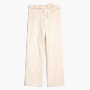 Tie-front wide-leg crop linen-cotton pant